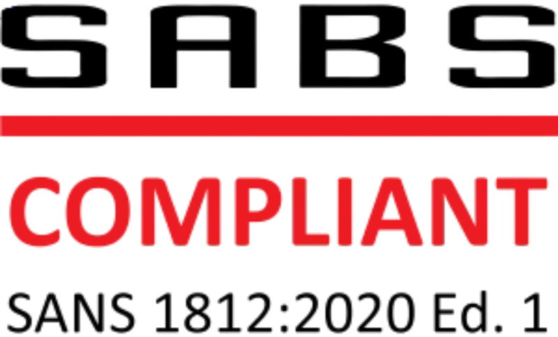 SABS compliant logo with red and black text on a white background